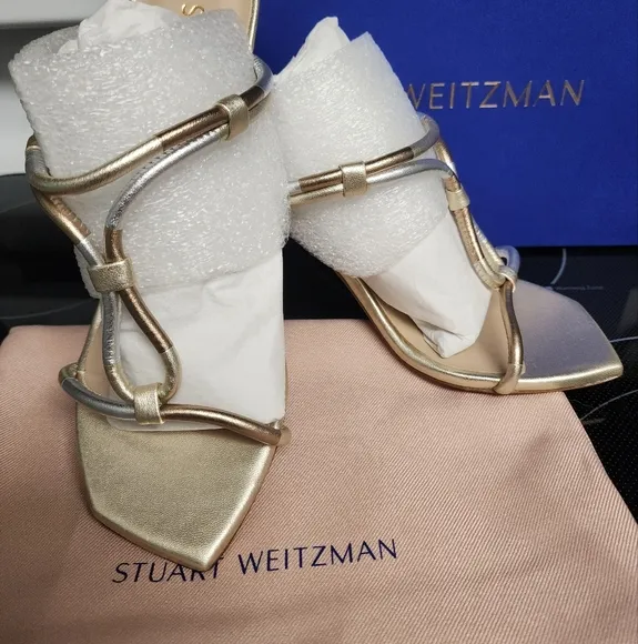 Stuart Weitzman Women's Gold and Silver Heels Size 9.5 New In The Box/Dustbag