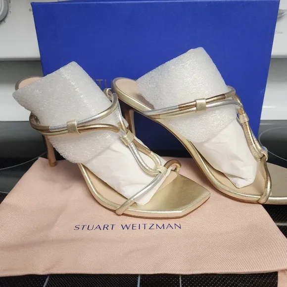 Stuart Weitzman Women's Gold and Silver Heels Size 9.5 New In The Box/Dustbag