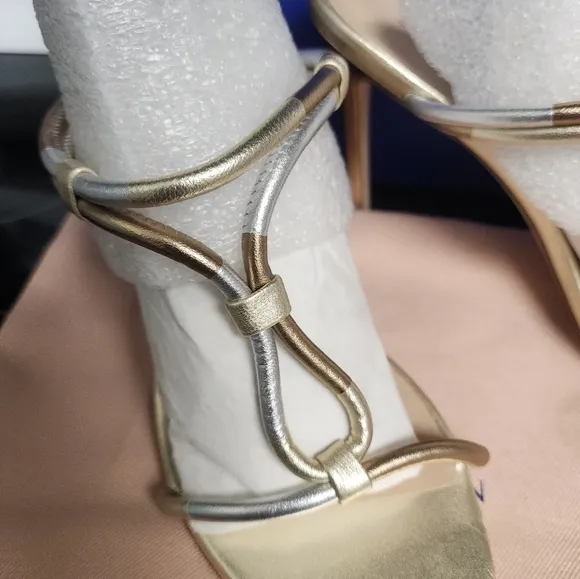 Stuart Weitzman Women's Gold and Silver Heels Size 9.5 New In The Box/Dustbag