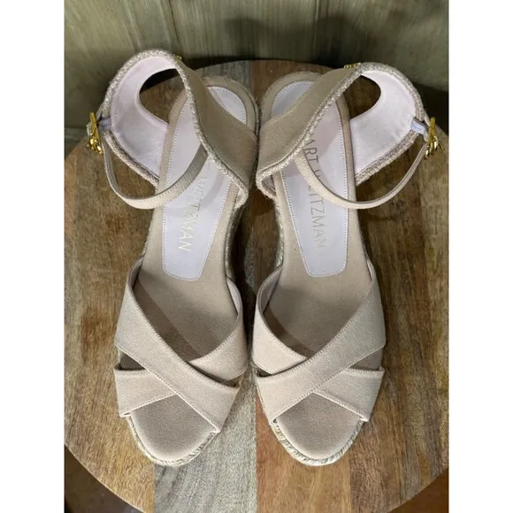 Stuart Weitzman Womens Mirela Suede Espadrille Wedge Sandals Tan US 10 NEW