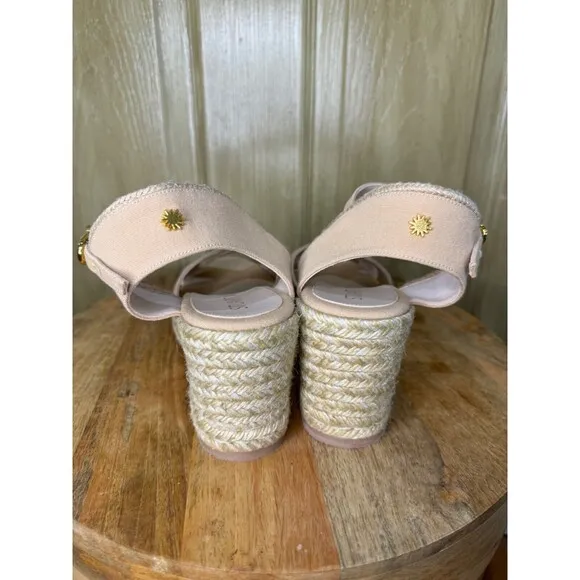Stuart Weitzman Womens Mirela Suede Espadrille Wedge Sandals Tan US 10 NEW