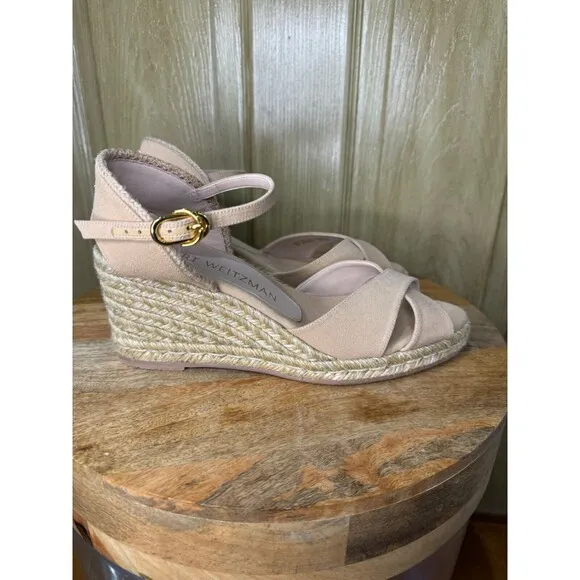 Stuart Weitzman Womens Mirela Suede Espadrille Wedge Sandals Tan US 10 NEW