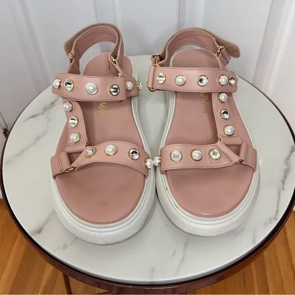 Stuart Weitzman Zoelie Embellished Leather DAD Sandals