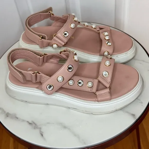 Stuart Weitzman Zoelie Embellished Leather DAD Sandals