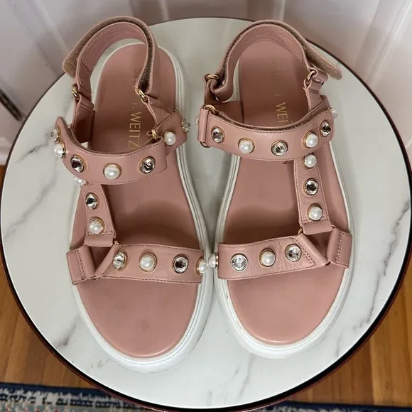 Stuart Weitzman Zoelie Embellished Leather DAD Sandals