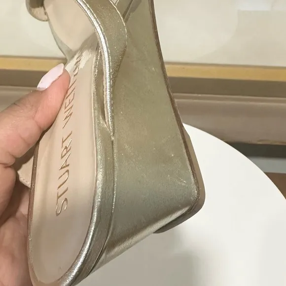 🌹STUART WEITZMAN🌹Aleena Metallic Leather Wedge Sandals Size:10.5B