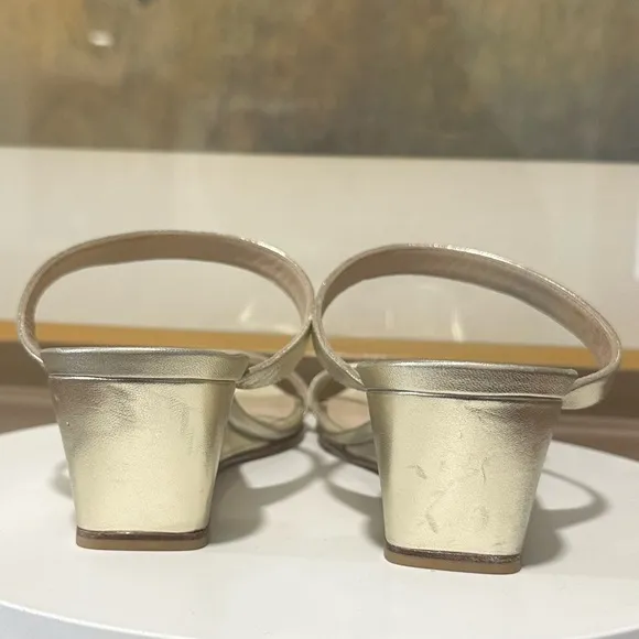 🌹STUART WEITZMAN🌹Aleena Metallic Leather Wedge Sandals Size:10.5B