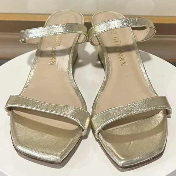 🌹STUART WEITZMAN🌹Aleena Metallic Leather Wedge Sandals Size:10.5B