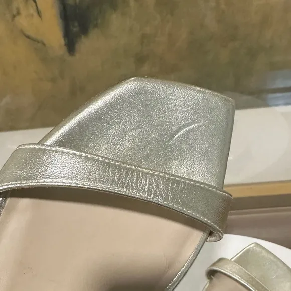 🌹STUART WEITZMAN🌹Aleena Metallic Leather Wedge Sandals Size:10.5B