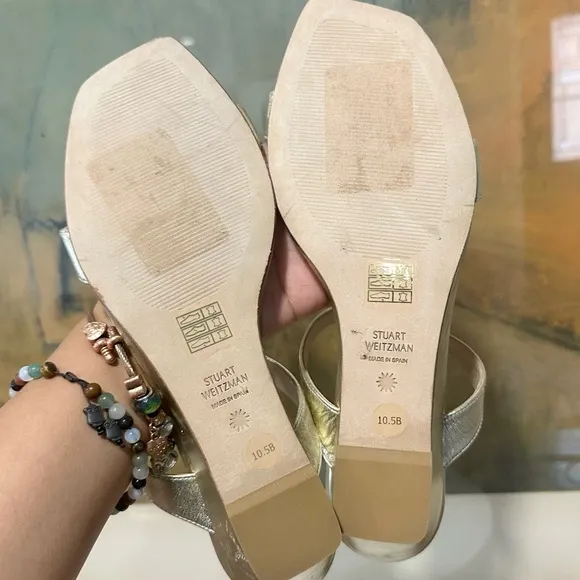 🌹STUART WEITZMAN🌹Aleena Metallic Leather Wedge Sandals Size:10.5B