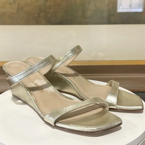 🌹STUART WEITZMAN🌹Aleena Metallic Leather Wedge Sandals Size:10.5B