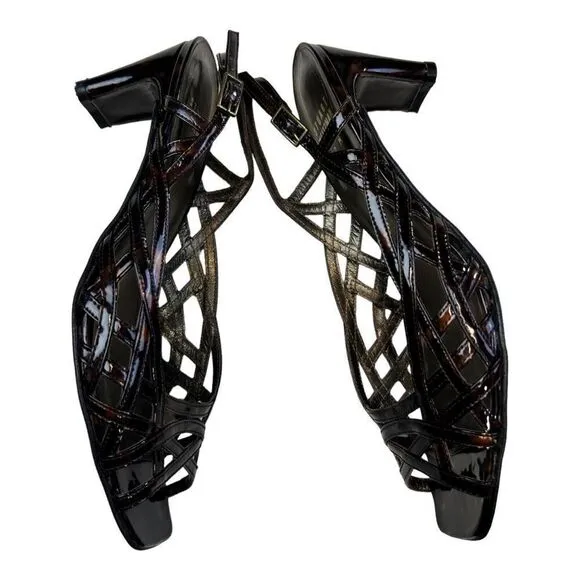 Stuart Weitzman Tangle Square Toe Patent Leather Strappy Sandals Tortoise Size 7