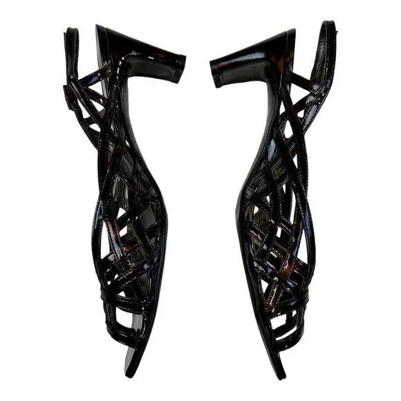 Stuart Weitzman Tangle Square Toe Patent Leather Strappy Sandals Tortoise Size 7