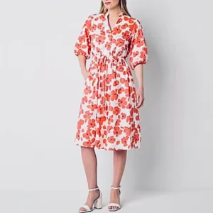 Studio 1 Womens Short Sleeve Floral Midi Fit   Flare Dress Sz 10 Brand New
