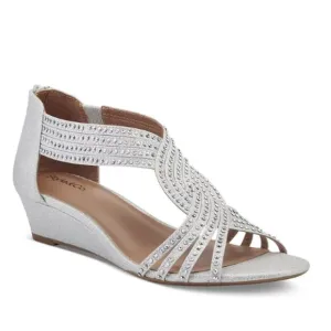 Style &amp; Co Ginifur Embellished Strappy Wedge Sandals Silver Size 9.5