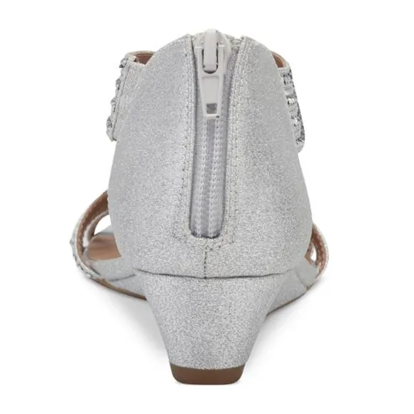 Style &amp; Co Ginifur Embellished Strappy Wedge Sandals Silver Size 9.5