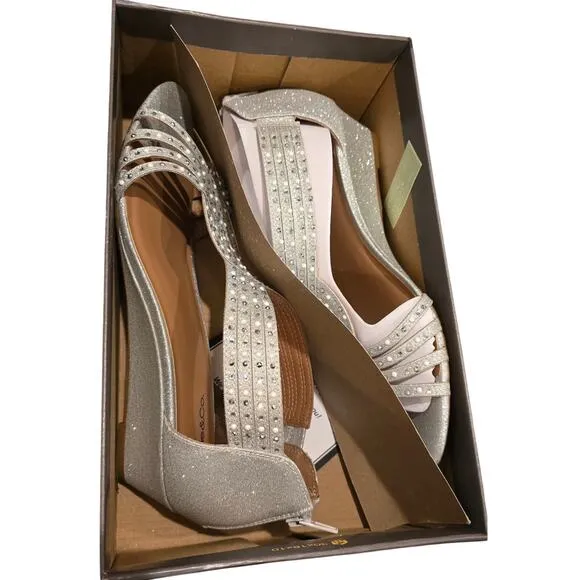 Style &amp; Co Ginifur Embellished Strappy Wedge Sandals Silver Size 9.5