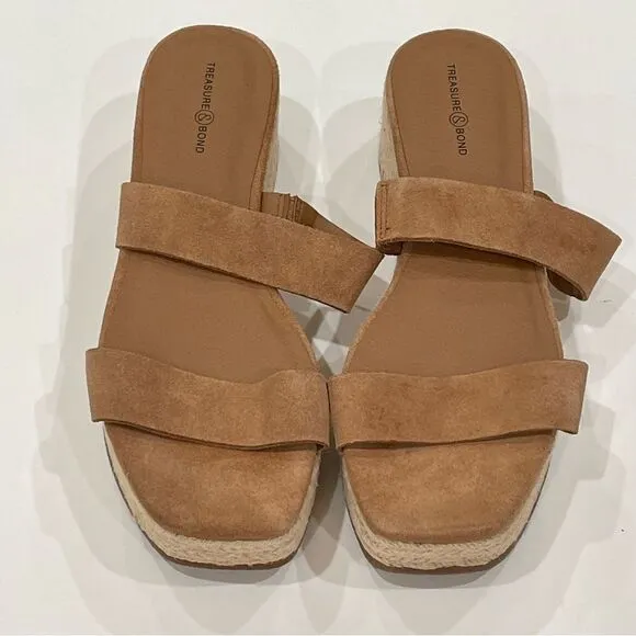 Suede Tan Brown Wedge Sandals, Treasure &amp; Bond, Size 9