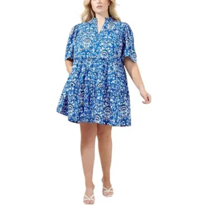Sugarlips Lulu Floral Dixie Split Neck Shift Dress Light Blue size 2X NWOT