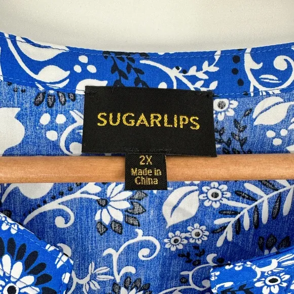 Sugarlips Lulu Floral Dixie Split Neck Shift Dress Light Blue size 2X NWOT