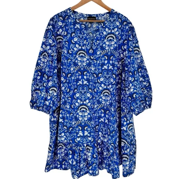 Sugarlips Lulu Floral Dixie Split Neck Shift Dress Light Blue size 2X NWOT