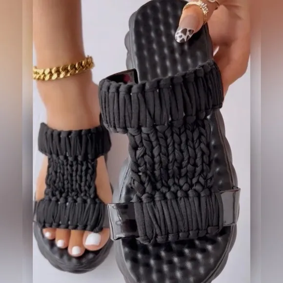 Summer Soft Sole Braided Sandals - Women's Solid Color Platform
