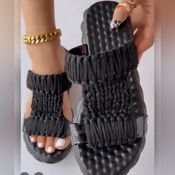 Summer Soft Sole Braided Sandals - Women's Solid Color Platform