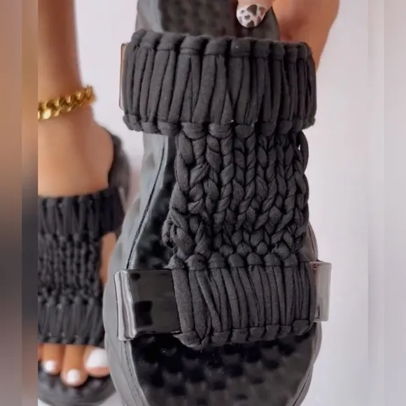 Summer Soft Sole Braided Sandals - Women's Solid Color Platform