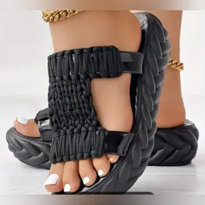 Summer Soft Sole Braided Sandals - Women's Solid Color Platform