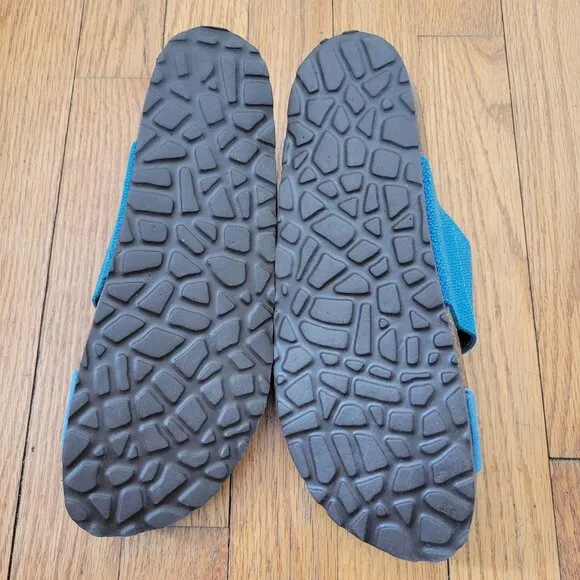 Sundance 9 9.5 Blue Leather Canvas Sandals Cork Insole 40 Open Toe Comfort