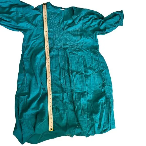 Sundance Sonata Easy Dress Teal Cotton Long Flowy Puff Sleeves Dress Size XL