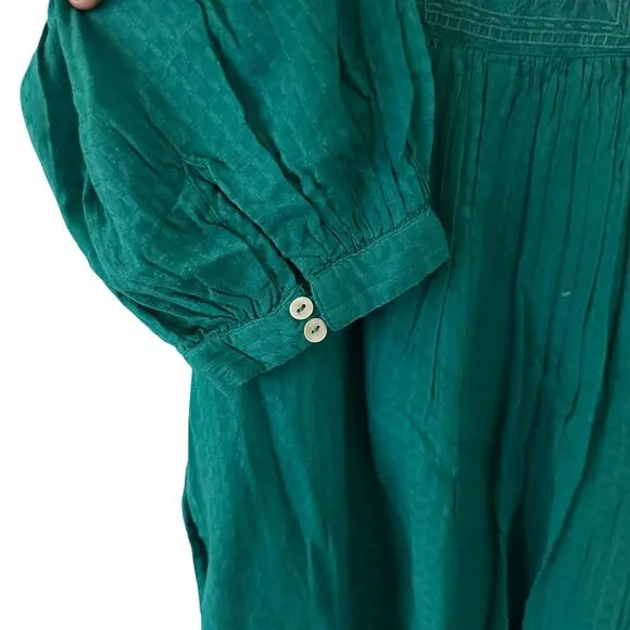 Sundance Sonata Easy Dress Teal Cotton Long Flowy Puff Sleeves Dress Size XL