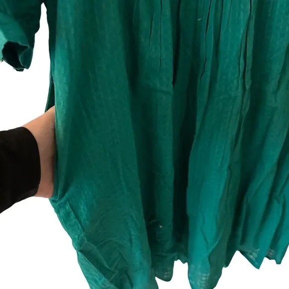 Sundance Sonata Easy Dress Teal Cotton Long Flowy Puff Sleeves Dress Size XL
