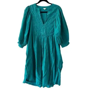Sundance Sonata Easy Dress Teal Cotton Long Flowy Puff Sleeves Dress Size XL