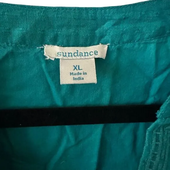 Sundance Sonata Easy Dress Teal Cotton Long Flowy Puff Sleeves Dress Size XL