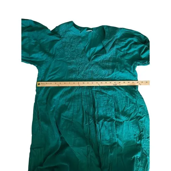 Sundance Sonata Easy Dress Teal Cotton Long Flowy Puff Sleeves Dress Size XL