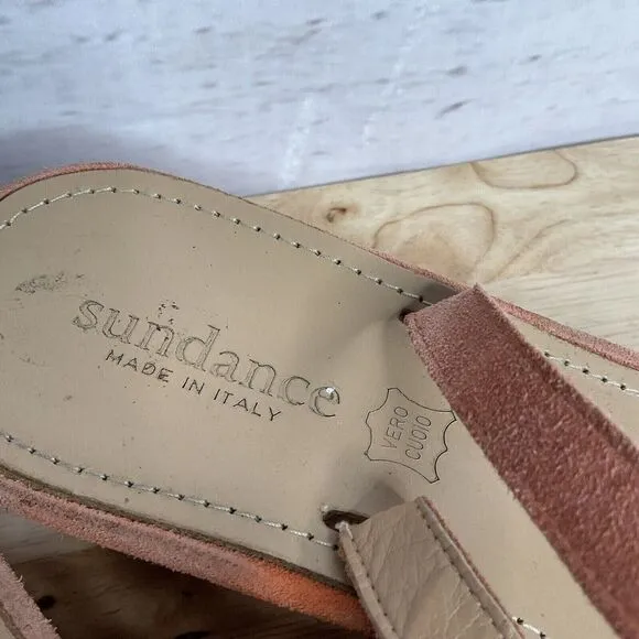 Sundance Womens Burnt Orange Suede/Leather Ankle Strap Platform Sandals Italy 10