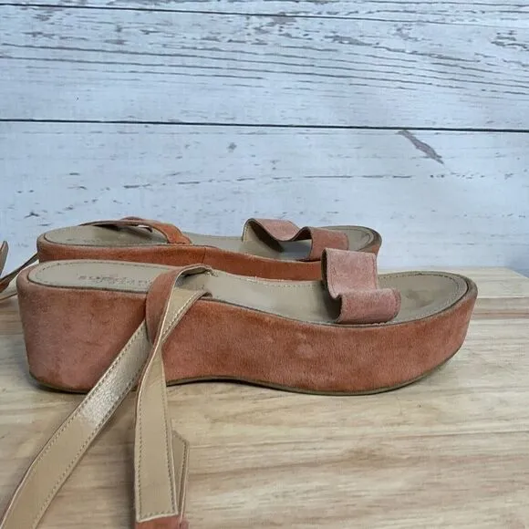 Sundance Womens Burnt Orange Suede/Leather Ankle Strap Platform Sandals Italy 10