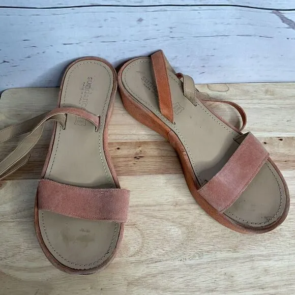 Sundance Womens Burnt Orange Suede/Leather Ankle Strap Platform Sandals Italy 10