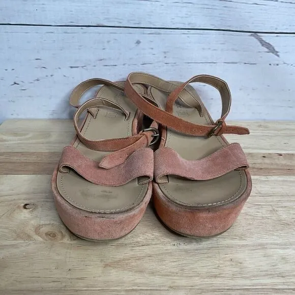Sundance Womens Burnt Orange Suede/Leather Ankle Strap Platform Sandals Italy 10
