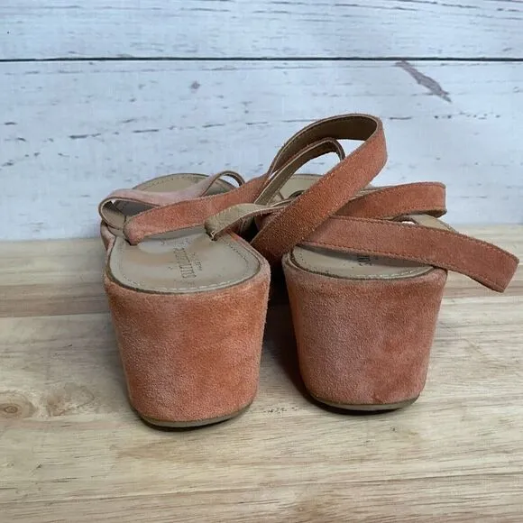 Sundance Womens Burnt Orange Suede/Leather Ankle Strap Platform Sandals Italy 10
