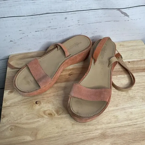 Sundance Womens Burnt Orange Suede/Leather Ankle Strap Platform Sandals Italy 10