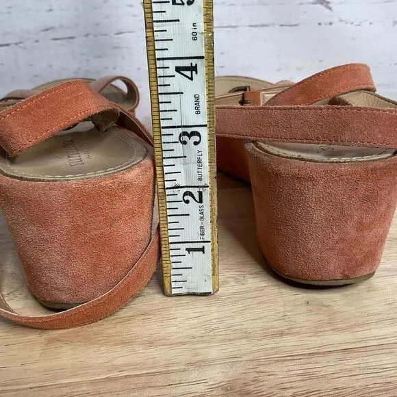 Sundance Womens Burnt Orange Suede/Leather Ankle Strap Platform Sandals Italy 10