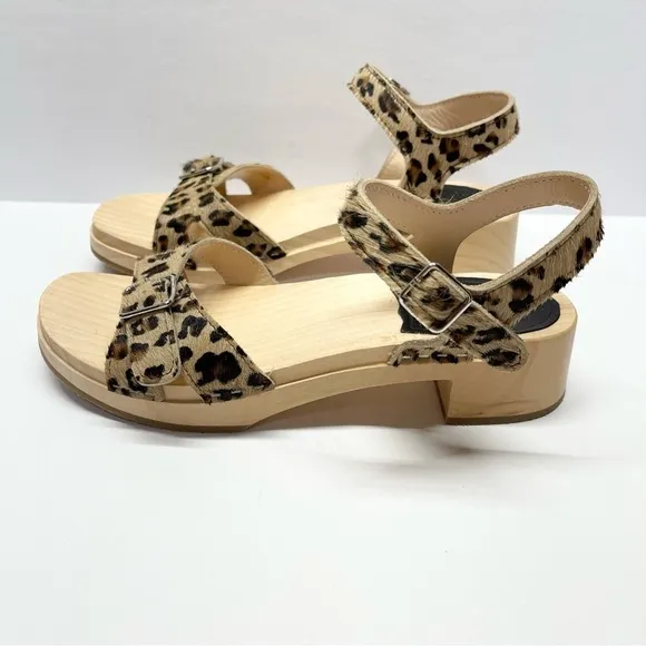 Swedish Hasbeens Block Heel Sandals Leopard Size 37