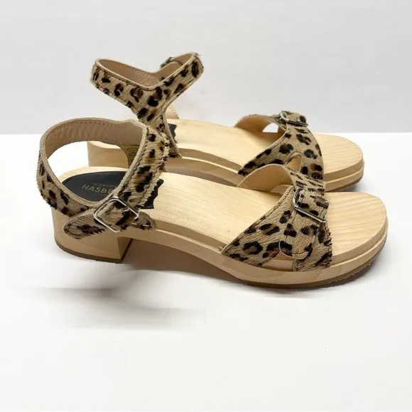 Swedish Hasbeens Block Heel Sandals Leopard Size 37