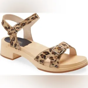 Swedish Hasbeens Block Heel Sandals Leopard Size 37