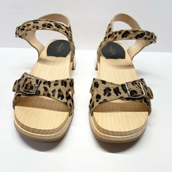Swedish Hasbeens Block Heel Sandals Leopard Size 37