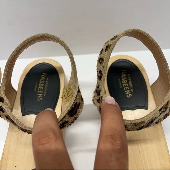Swedish Hasbeens Block Heel Sandals Leopard Size 37