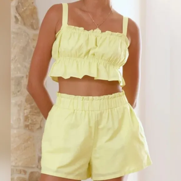 Sweetly Squared Shorts Set - Yellow