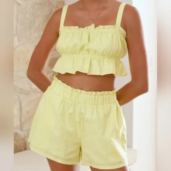 Sweetly Squared Shorts Set - Yellow